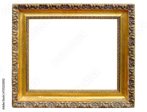 Vintage gilded picture frame with transparent background (png image).