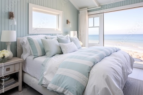 Tranquil Beach House Bedroom Decor: Cool Color Palette & Cozy Bedding Oasis