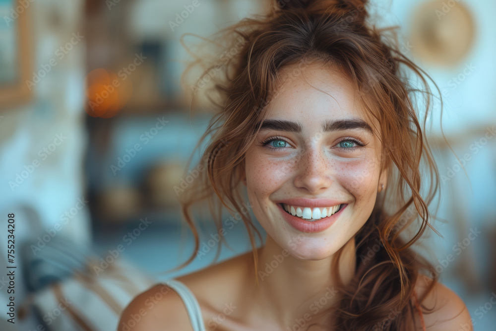 Obraz premium Laughter echoing in a room, creating a harmonious melody of happiness. Concept of contagious mirth. Generative Ai.