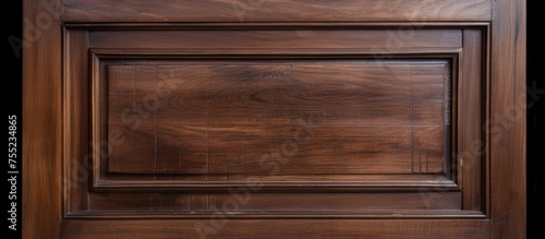 A close-up view of a front kitchen wooden frame cabinet door and drawers made from dark wood. The image showcases the intricate texture and details of the wood.