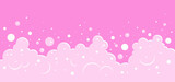 Bubble pink, baby bath, shampoo foam pattern, soap frame, fizz background, soft carbonated drink, cartoon gum. Washing vector illustration