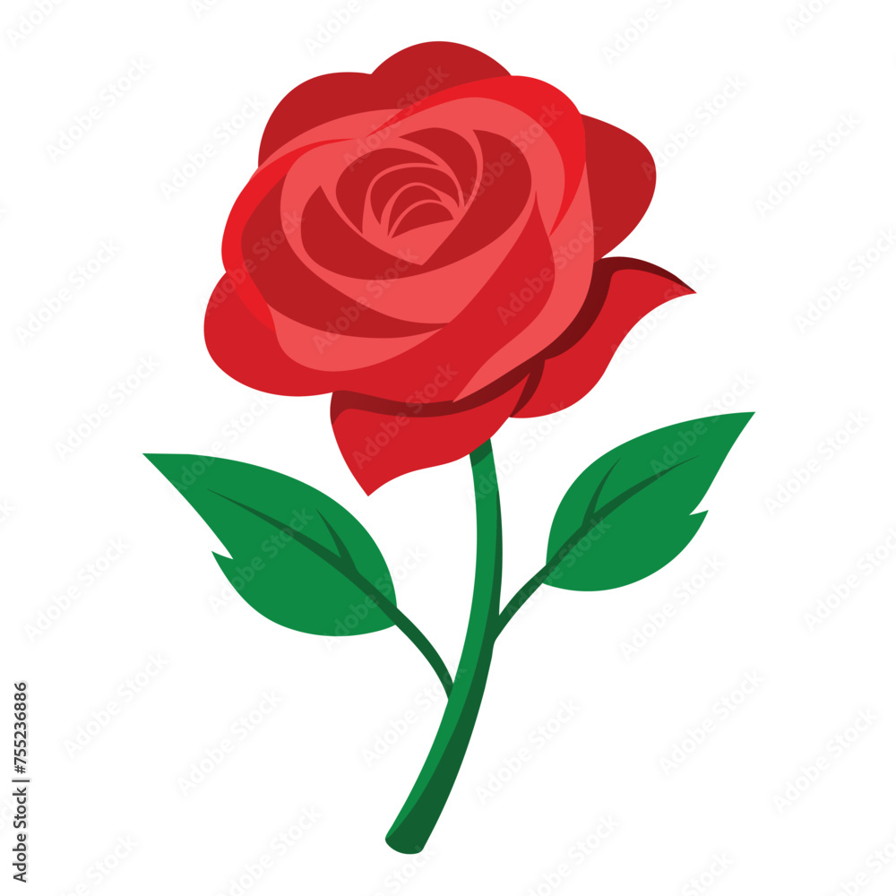 Vector a rose with green leaves with flat illustration style Vector a rose with green leaves with flat illustration style