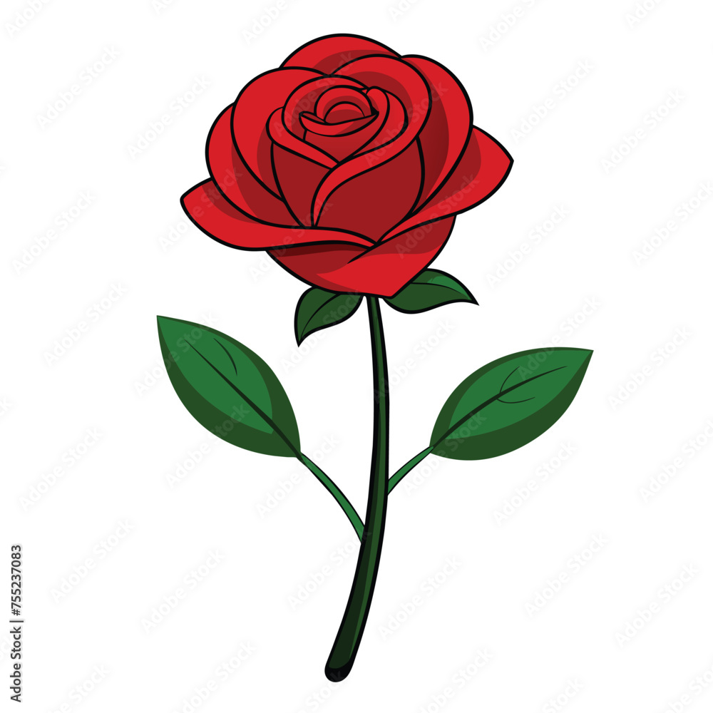 Vector a rose with green leaves with flat illustration style Vector a rose with green leaves with flat illustration style