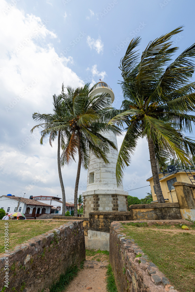 The old colonial lighthouse along the coast line of Galle, Southern Province of Sri Lanka