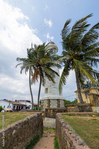 The old colonial lighthouse along the coast line of Galle, Southern Province of Sri Lanka