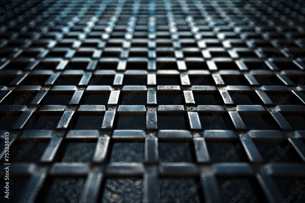 Fototapeta premium Digital art of a dark metallic grid pattern on an alloy sheet