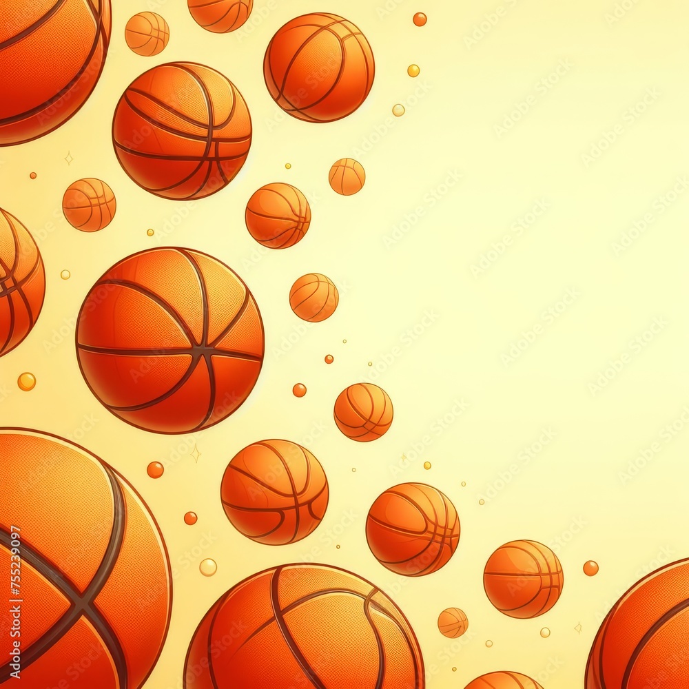 Floating Basketballs on Yellow Background with Copy Space