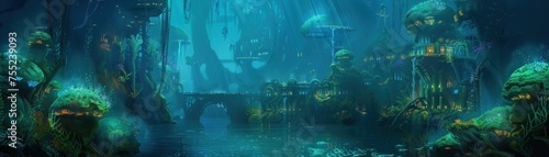 Explorers discover an underwater city on an alien world where bioluminescent forests extend into the depths
