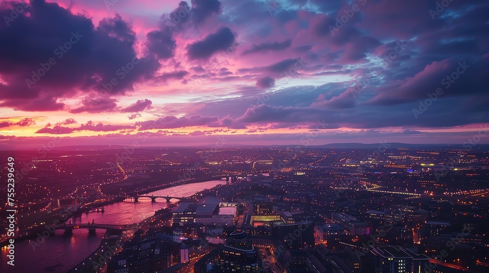 Fototapeta premium night, city, sky, urban, cityscape, skyline, sunset, architecture, building, view, traffic, town, bridge, light, lights, evening, dusk, panorama, downtown, istanbul, landscape, travel, tower, europe, 