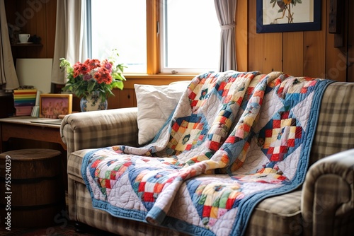Quilted Throws in Vintage Farmhouse Living Room: Handmade Appeal © Michael