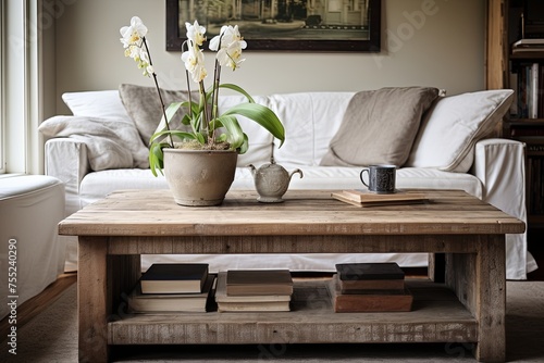Rustic Reclaimed Wood Coffee Table in Vintage Farmhouse Living Room Decor