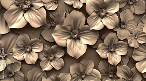 Soft sepia-toned floral 3D backdrop illustration