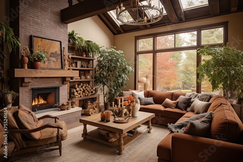 Rustic Earthy Vibes: Warm Toned Living Room with Wooden Beams © Michael
