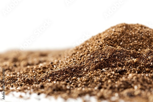 Pristine white background with a close-up shot of pepper powder. Culinary spice in exquisite detail.