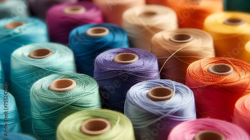 Threads in a tailor textile fabric background with colorful cotton threads of all colors 
