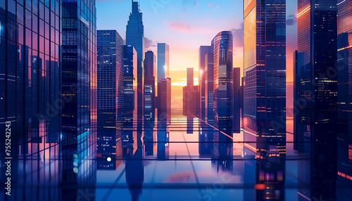 Future-Focused Skylines: A Graphic Exploration of Smart City Skyscrapers and Financial Districts - Architectural Elegance for Corporate Brochure Templates