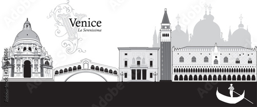 Vector illustration of the cityscape, skyline of Venice, Italy