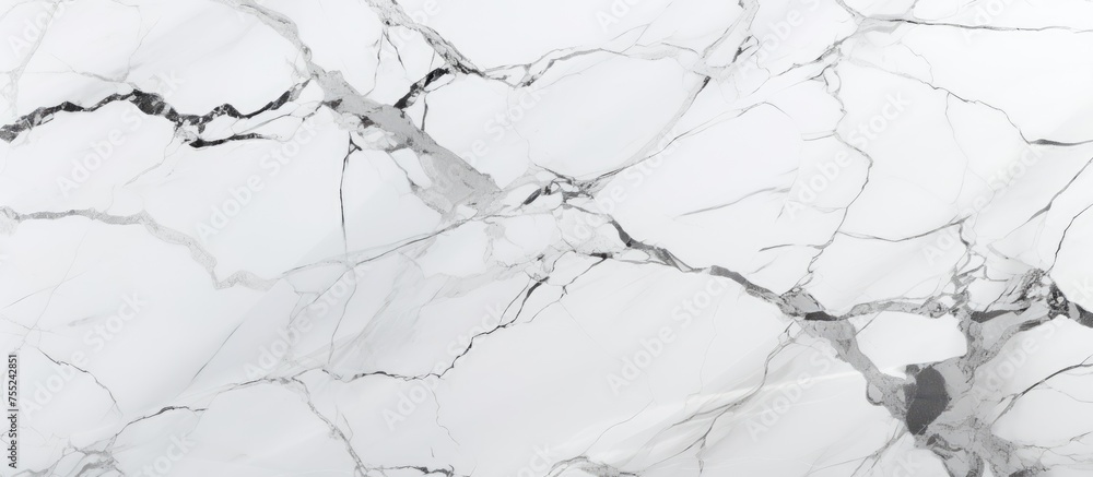 Detailed view of a white Carrara Statuario marble texture with grey streaks, showcasing a glossy finish. The intricate patterns and veins on the marble surface are highlighted in this close-up shot. Detailed view of a white Carrara Statuario marble texture with grey streaks, showcasing a glossy finish. The intricate patterns and veins on the marble surface are highlighted in this close-up shot.