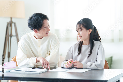 Cuadro en lienzo 女の子に勉強を教える家庭教師