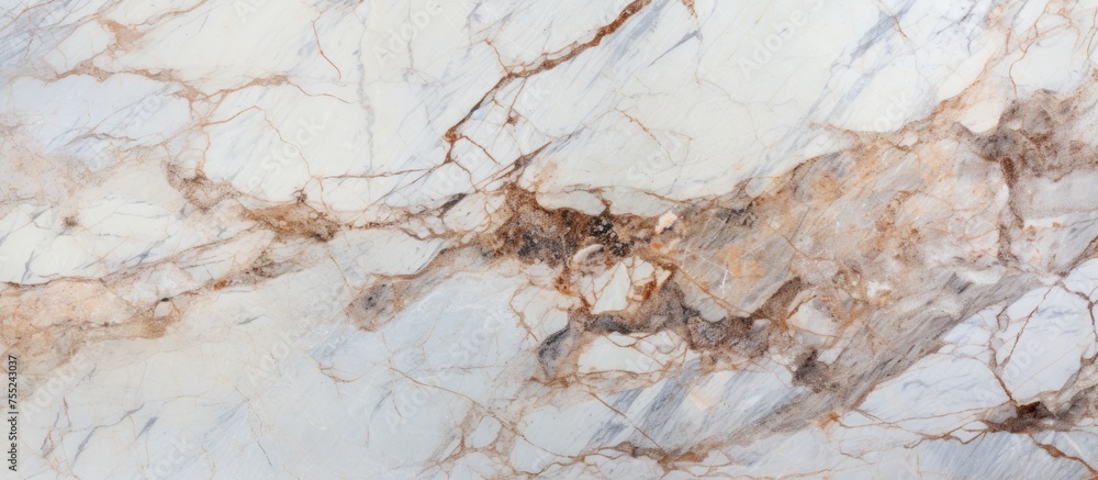 Naklejka premium A detailed close-up of a marble textured surface, showcasing its intricate natural pattern and smooth texture. The marble surface is ideal for product displays and montages.