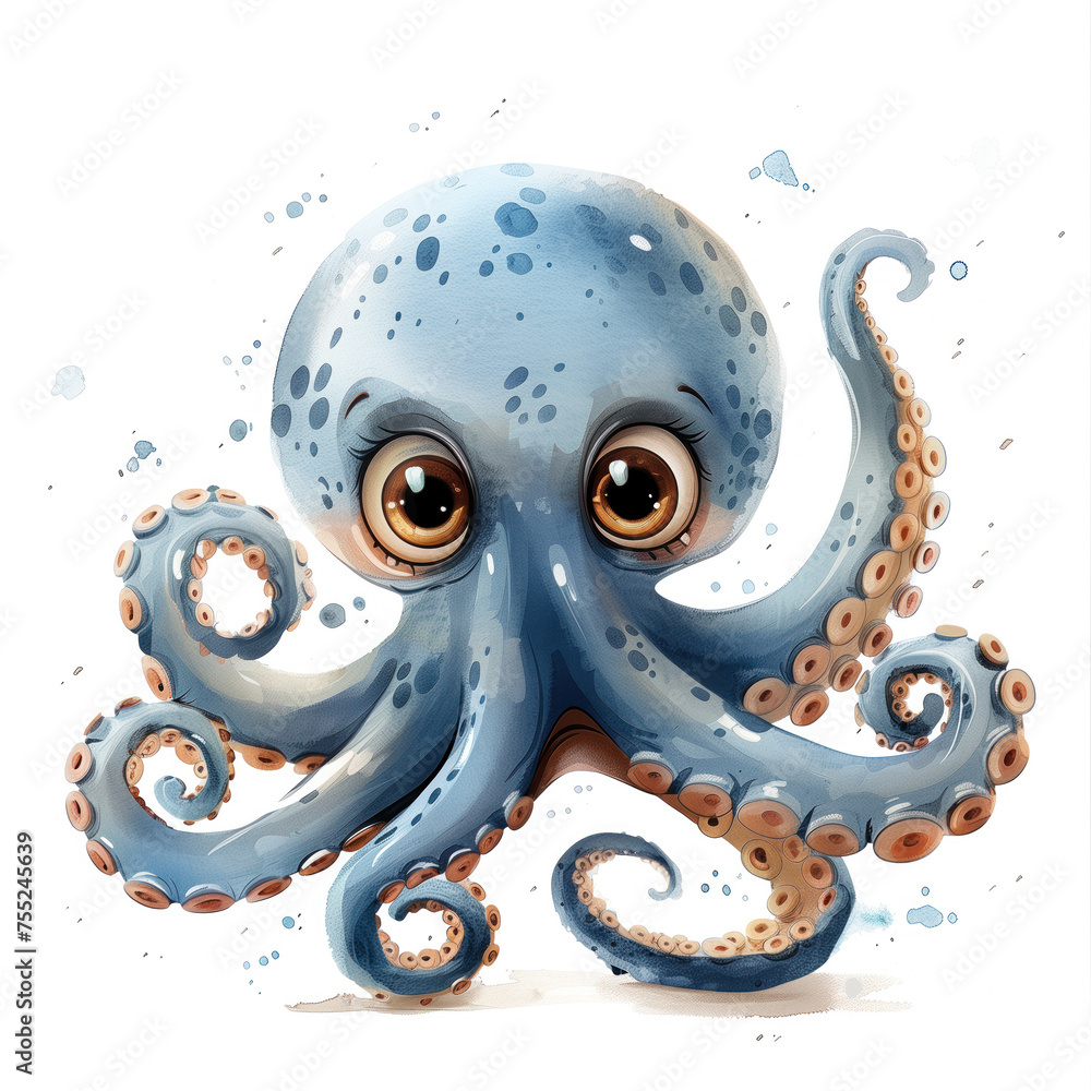 Cute Funny Cartoon Octopus, Illustration for Children Book, Generative AI Cute Funny Cartoon Octopus, Illustration for Children Book, Generative AI