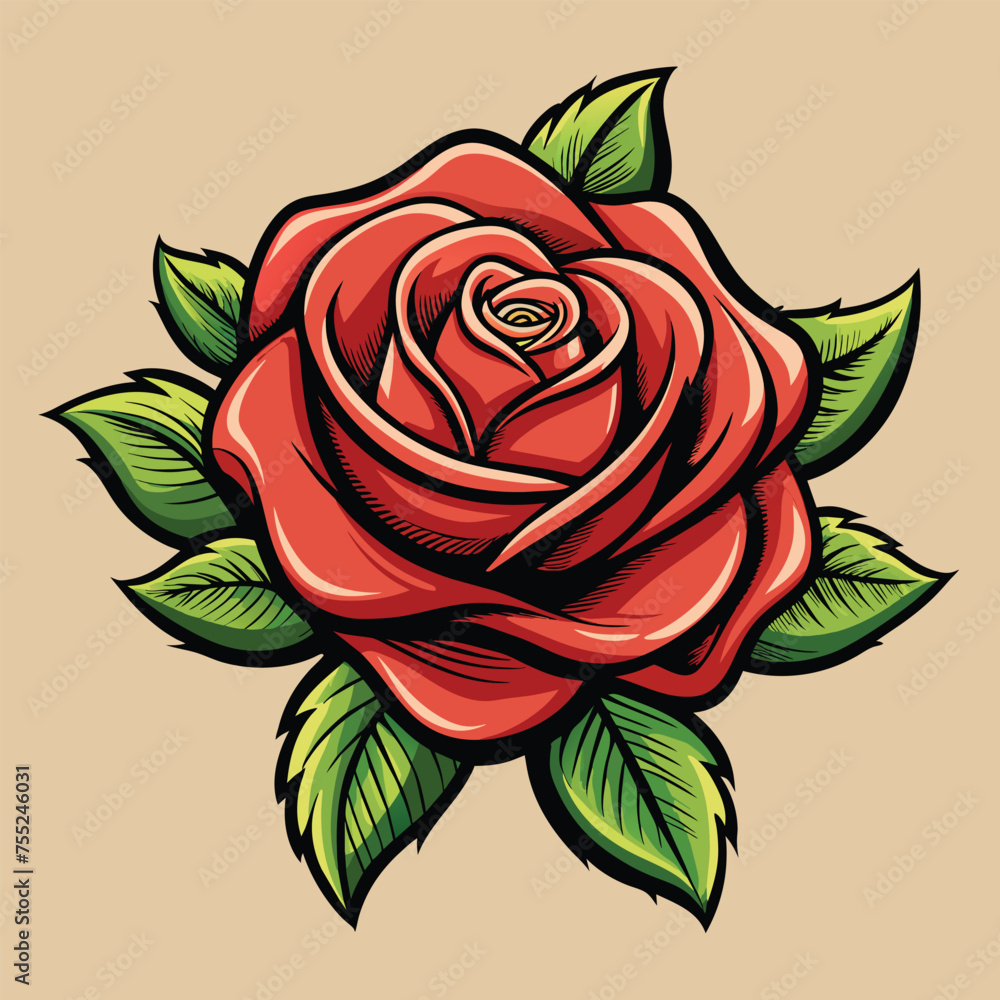 Retro a rose with green leaves for Tshirt Design Retro a rose with green leaves for Tshirt Design