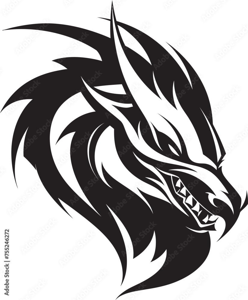 Obraz premium Majestic Vigil Dragon Head Icon in Vector Eternal Flame Head Logo Design with Dragon