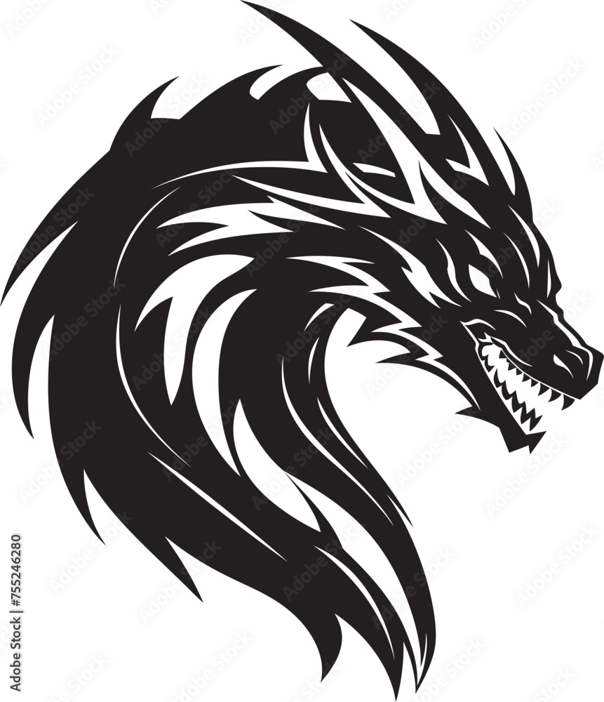 Obraz premium Serpentine Majesty Dragon Head Icon in Vector Legendary Guardian Head Logo Design with Dragon