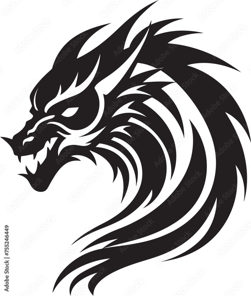 Serpentine Guardian Dragon Head Icon in Vector Legendary Flame Head Logo Design with Dragon