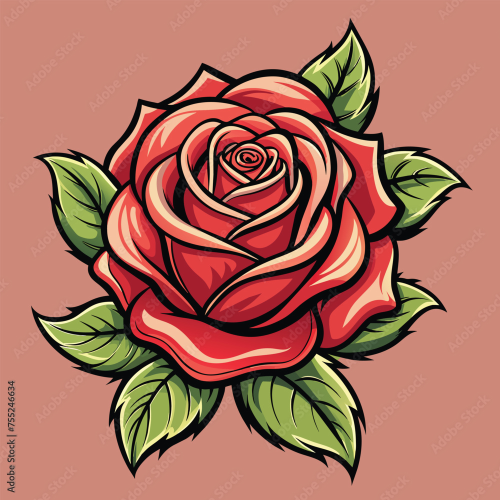 Retro a rose with green leaves for Tshirt Design Retro a rose with green leaves for Tshirt Design