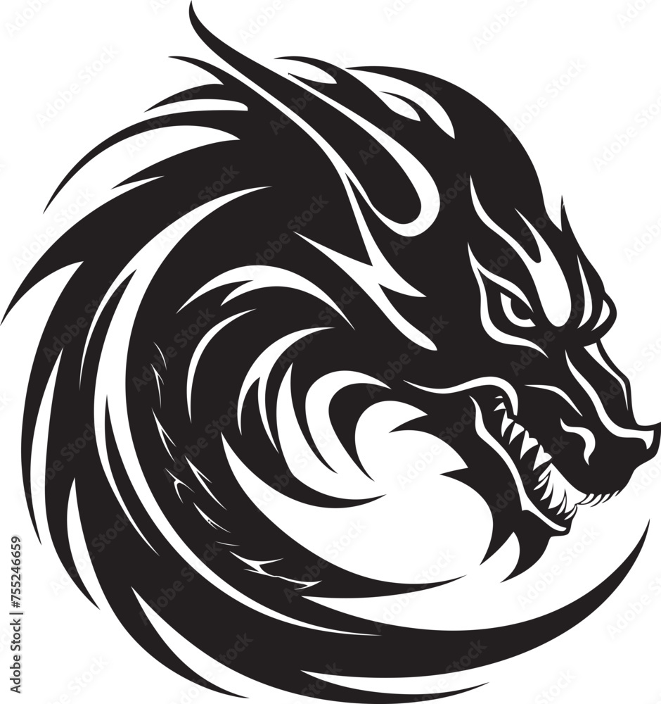 Obraz premium Serpentine Strength Dragon Head Icon Vector Eternal Flame Vector Logo with Dragon Head