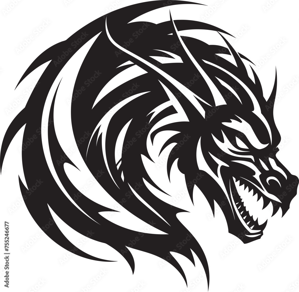 Naklejka premium Winged Sentinel Vector Logo with Dragon Head Blazing Vigil Dragon Head Logo Design Vector