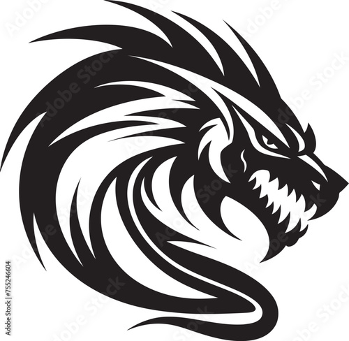 Wallpaper Mural Ferocious Majesty Dragon Head Emblem in Vector Ancient Symbolism Head Logo Design with Dragon Torontodigital.ca