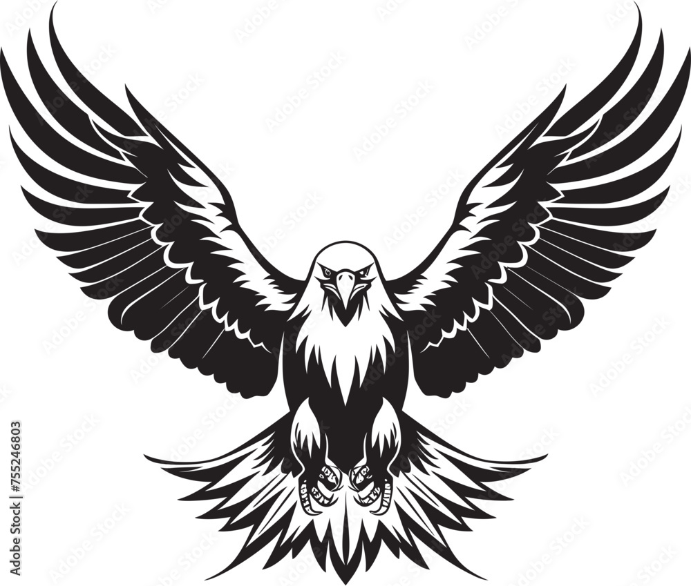 Fototapeta premium Gothic Aviary Tattoo Style Eagle Logo in Vector Ink Enigma Eagle with Skull Wing Span Icon