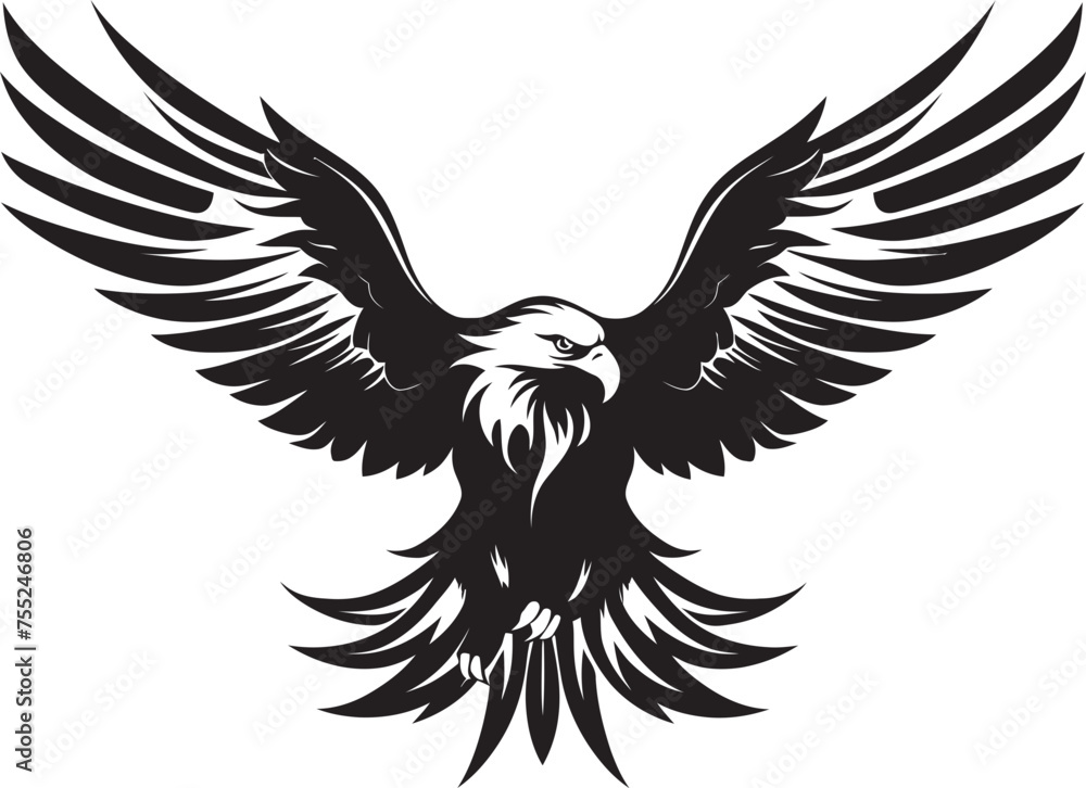 Fototapeta premium Majestic Tattoo Mastery Eagle with Skull Wing Span Logo Design Winged Guardian Eagle Tattoo Vector Icon with Skull Wing Span