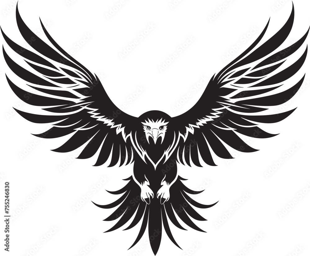 Mythical Ink Majesty Eagle with Skull Wing Span Vector Emblem Inked Sovereign Tattoo Styled Eagle Logo Design with Skull Mythical Ink Majesty Eagle with Skull Wing Span Vector Emblem Inked Sovereign Tattoo Styled Eagle Logo Design with Skull