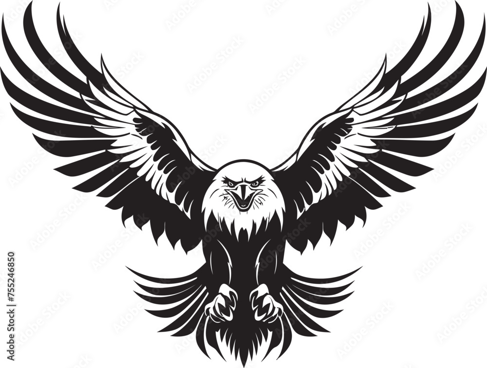 Fototapeta premium Winged Triumph Tattoo Styled Eagle Icon with Skull Mythical Inked Majesty Eagle Tattoo Vector Emblem with Skull Wing Span