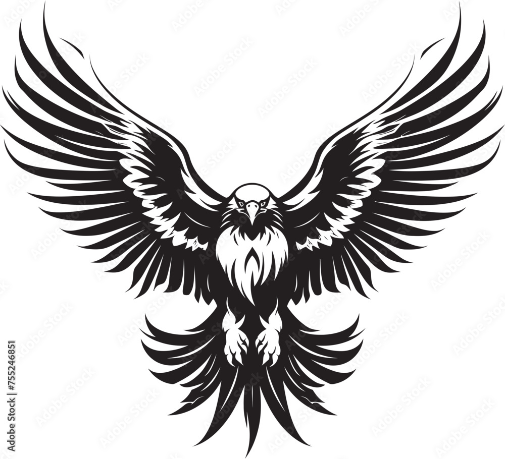 Obraz premium Inked Aviator Tattoo Styled Eagle Logo Design with Skull Fierce Sentinel Eagle Tattoo Vector Icon with Skull Wing Span