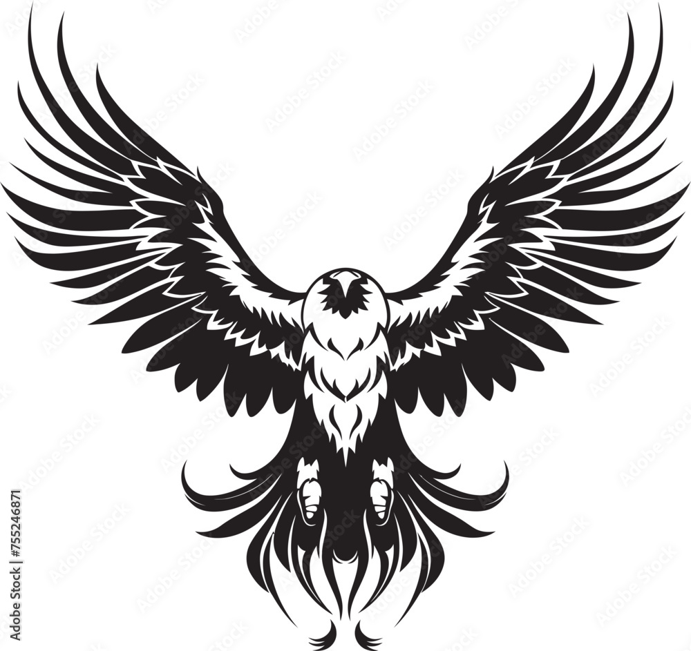 Obraz premium Winged Sentinel Tattoo Styled Eagle Icon with Skull Wing Span Fierce Inked Legacy Eagle Tattoo Vector Emblem with Skull Wing Span