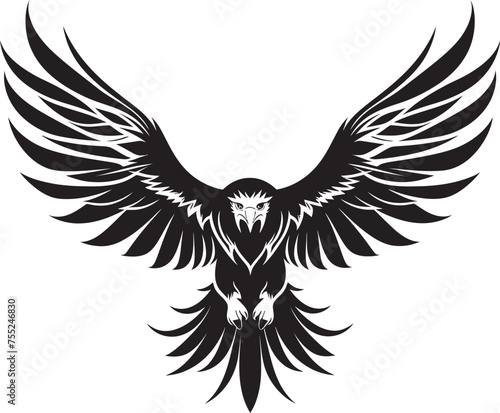 Mythical Ink Majesty Eagle with Skull Wing Span Vector Emblem Inked Sovereign Tattoo Styled Eagle Logo Design with Skull © BABBAN