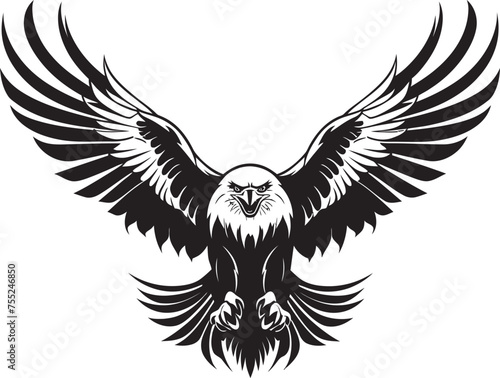 Winged Triumph Tattoo Styled Eagle Icon with Skull Mythical Inked Majesty Eagle Tattoo Vector Emblem with Skull Wing Span © BABBAN