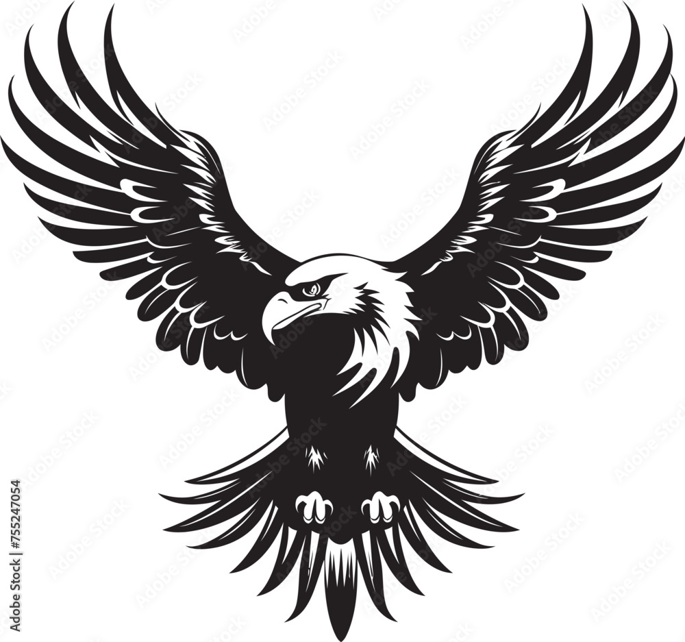 Obraz premium Celestial Guardian Eagle Tattoo Vector Icon with Skull Wing Span Majestic Ink Fusion Tattoo Styled Eagle Emblem with Skull Wing Span