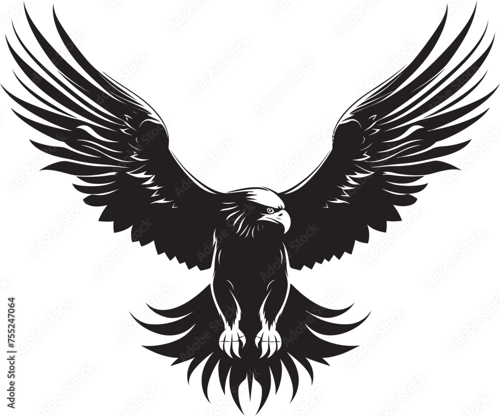 Fototapeta premium Skeletal Majesty Tattoo Styled Eagle Logo Design with Skull Inked Aviary Eagle Tattoo Vector Icon with Skull Wing Span