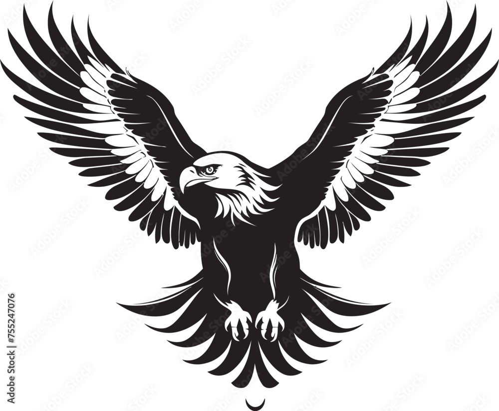 Obraz premium Skeletal Majesty Tattoo Styled Eagle Logo Design with Skull Inked Aviary Eagle Tattoo Vector Icon with Skull Wing Span