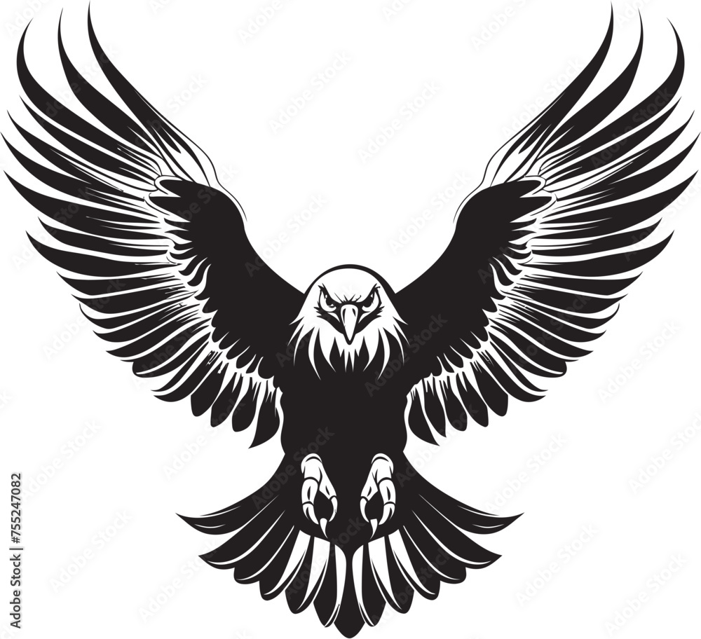 Inked Aviary Eagle Tattoo Vector Icon with Skull Wing Span Seafaring Emblem Fisherman on Small Boat Logo