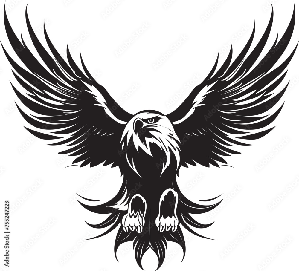 Fototapeta premium Gothic Triumph Tattoo Style Eagle Logo Design Inked Aviary Eagle with Skull Vector Emblem