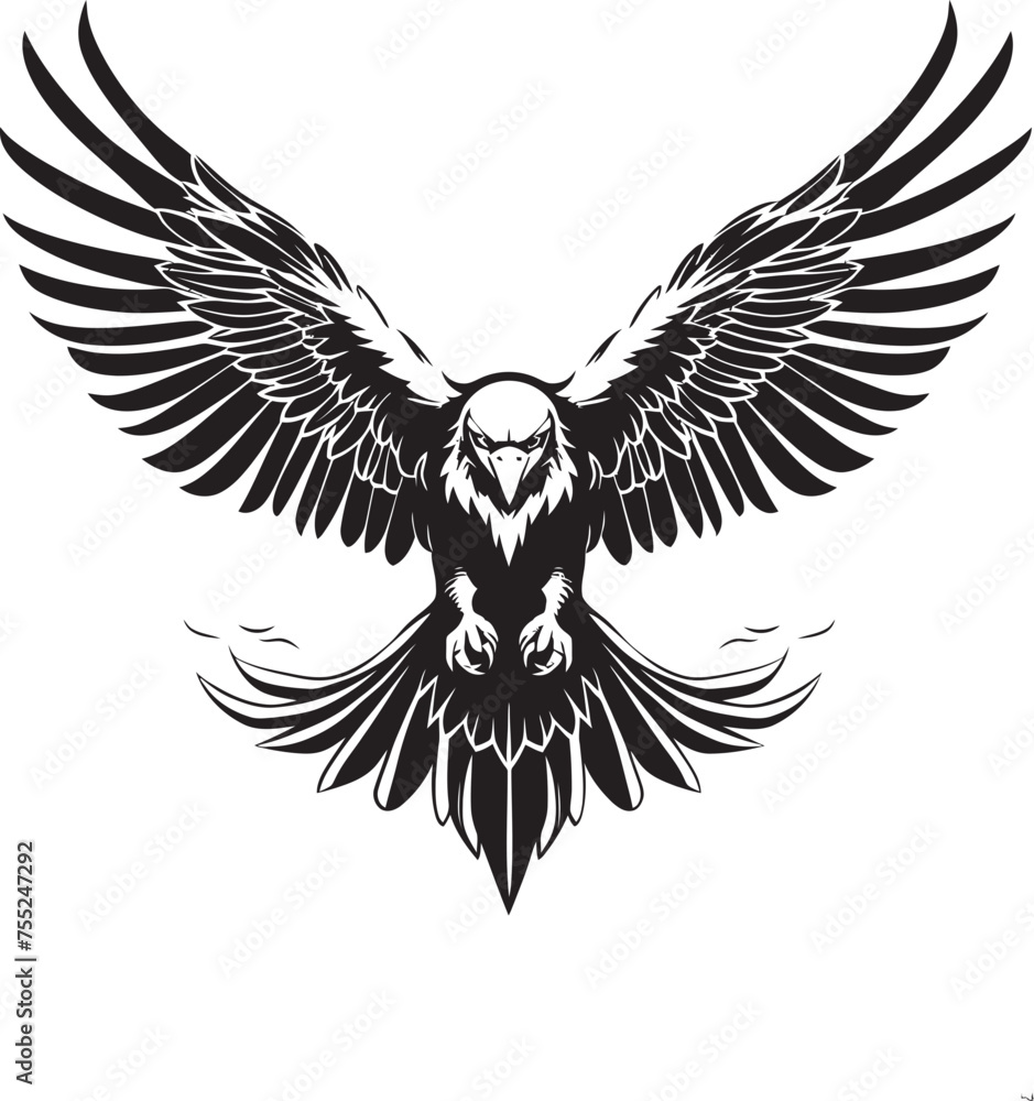 Obraz premium Winged Majesty Skull Wing Span Vector Logo Eagle Etching Tattoo Style Eagle Emblem
