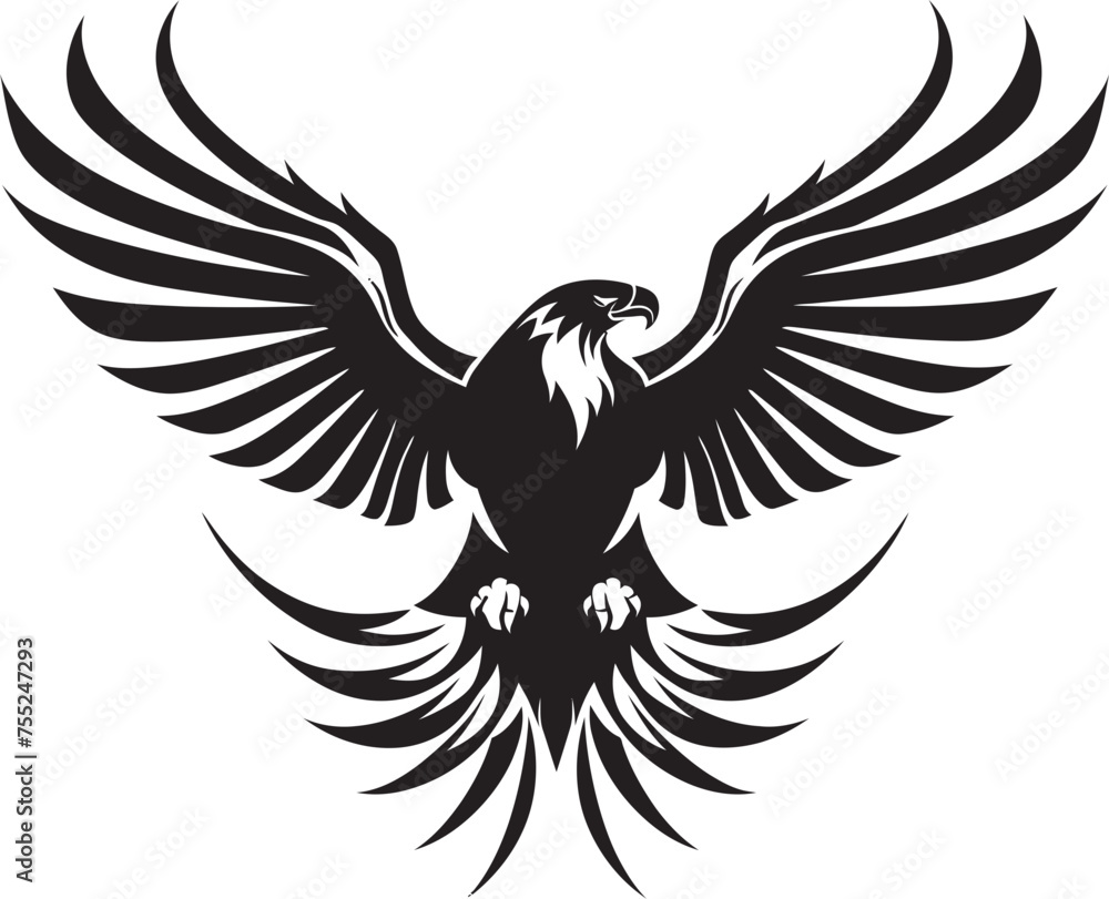Fototapeta premium Ink Triumph Tattoo Style Eagle Icon Winged Majesty Skull Wing Span Vector Logo