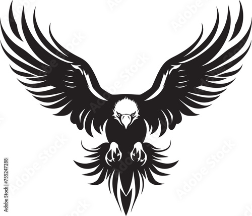 Tattooed Flight Eagle with Skull Wing Span Emblem Gothic Aviary Tattoo Style Eagle Logo in Vector