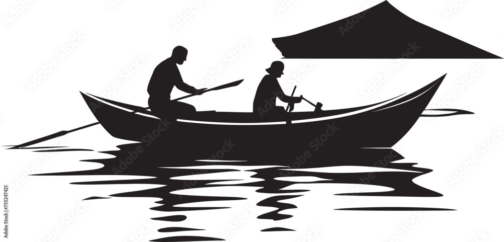 Tide Tamer Small Boat Fisherman Emblem in Vector Seafaring Silhouette Vector Logo Design with Fisherman on Small Boat Tide Tamer Small Boat Fisherman Emblem in Vector Seafaring Silhouette Vector Logo Design with Fisherman on Small Boat